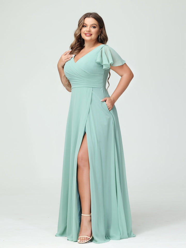A-Line/Princess V-Neck Short Sleeves