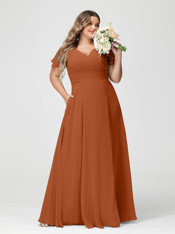 A-Line/Princess V-Neck Short Sleeves