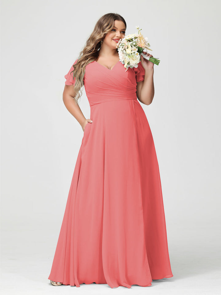 A-Line/Princess V-Neck Short Sleeves