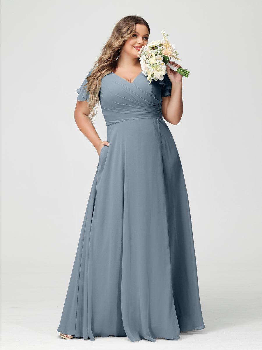 A-Line/Princess V-Neck Short Sleeves