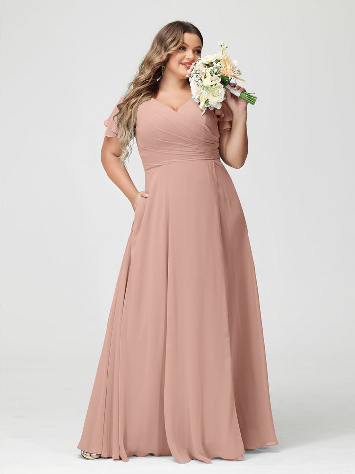 A-Line/Princess V-Neck Short Sleeves