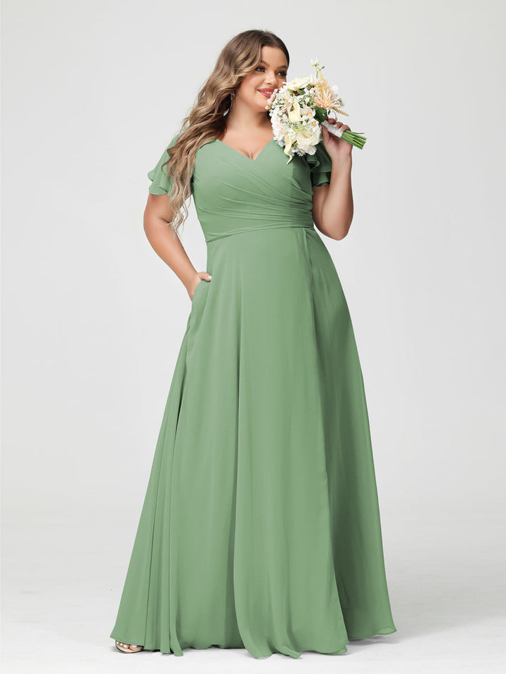 A-Line/Princess V-Neck Short Sleeves
