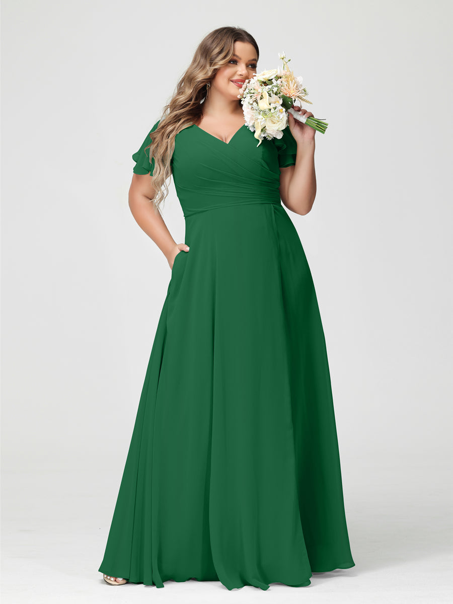 A-Line/Princess V-Neck Short Sleeves