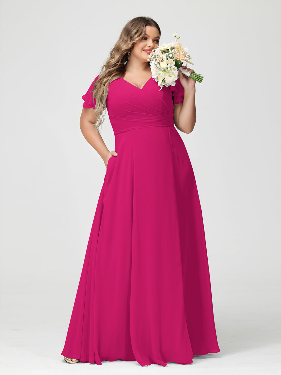A-Line/Princess V-Neck Short Sleeves