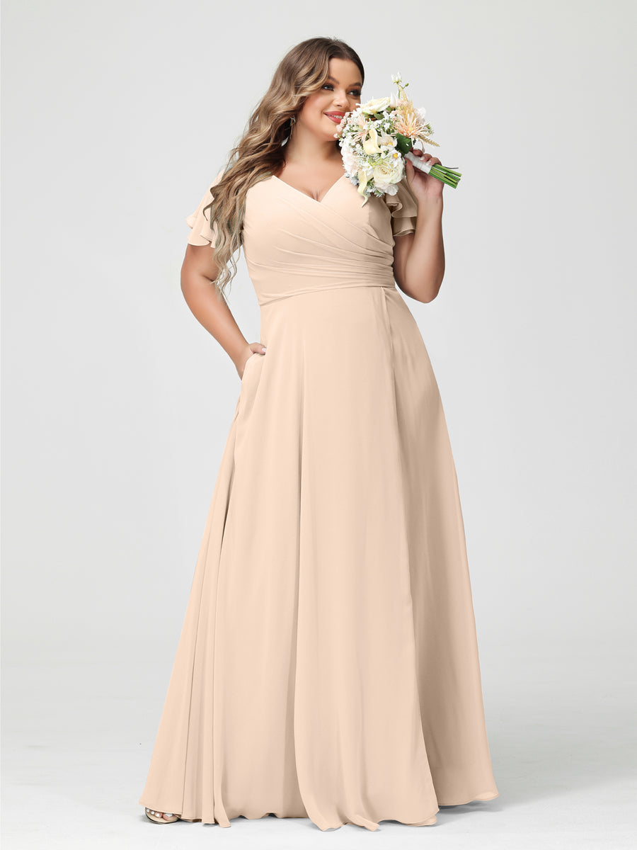 A-Line/Princess V-Neck Short Sleeves