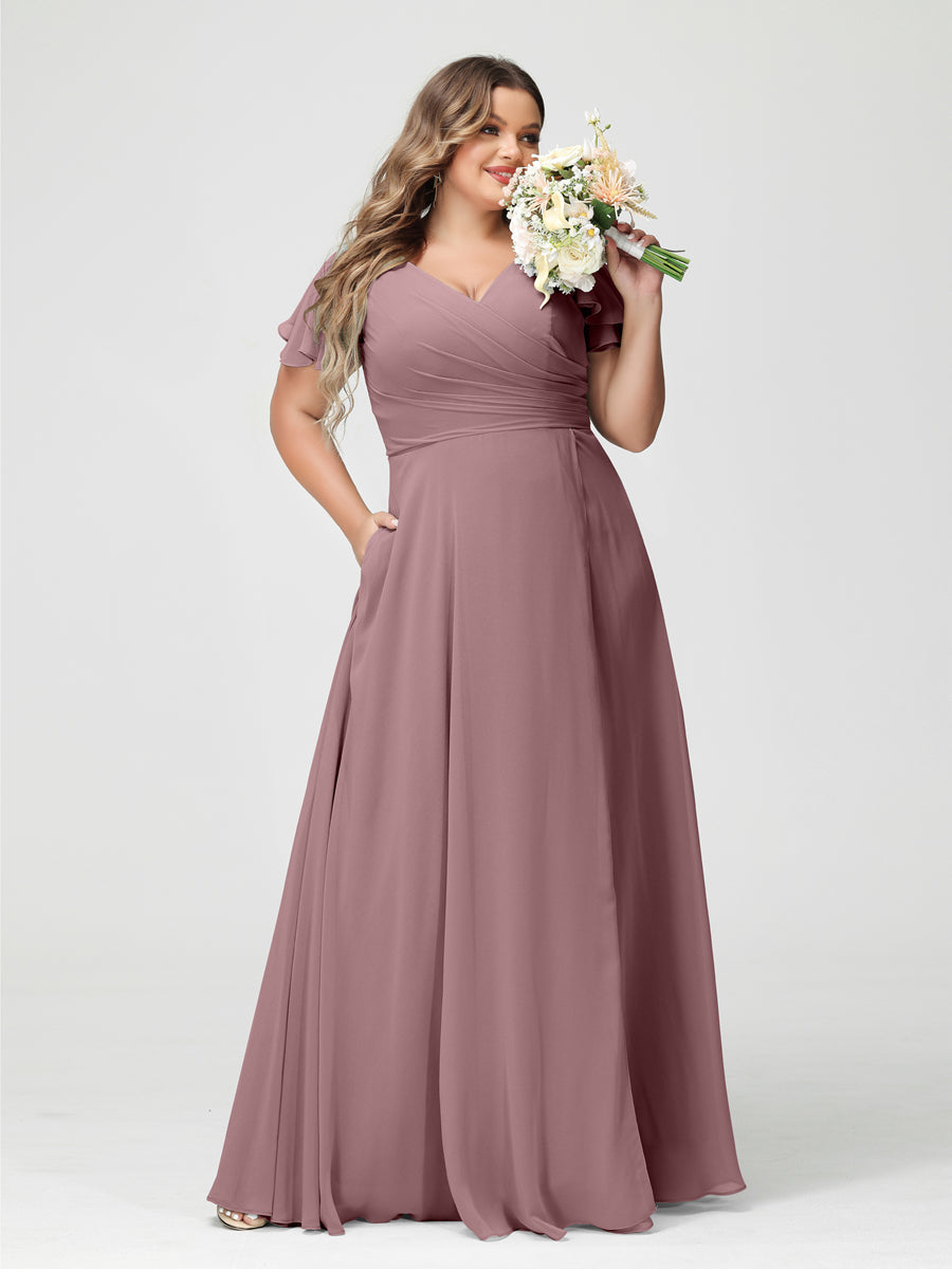 A-Line/Princess V-Neck Short Sleeves