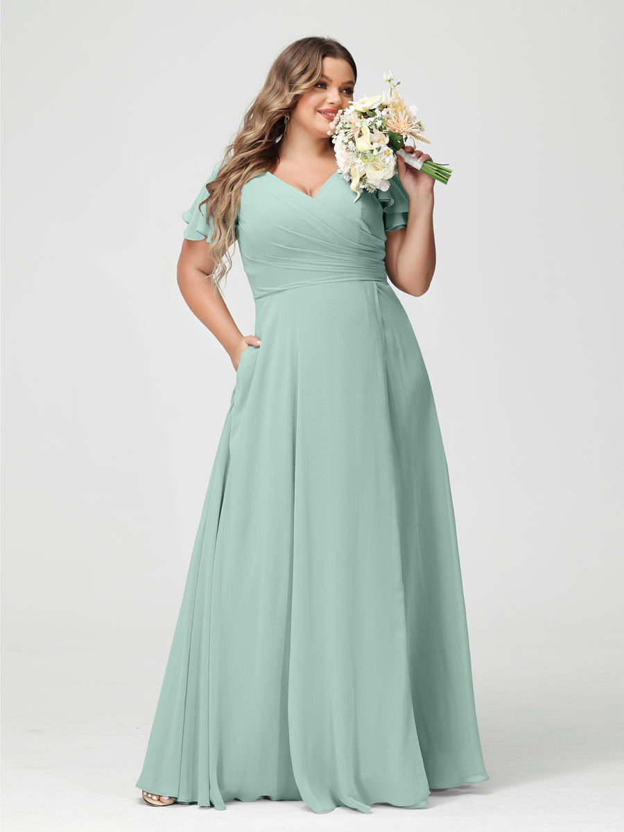 A-Line/Princess V-Neck Short Sleeves