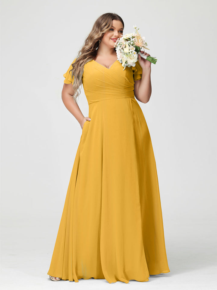 A-Line/Princess V-Neck Short Sleeves