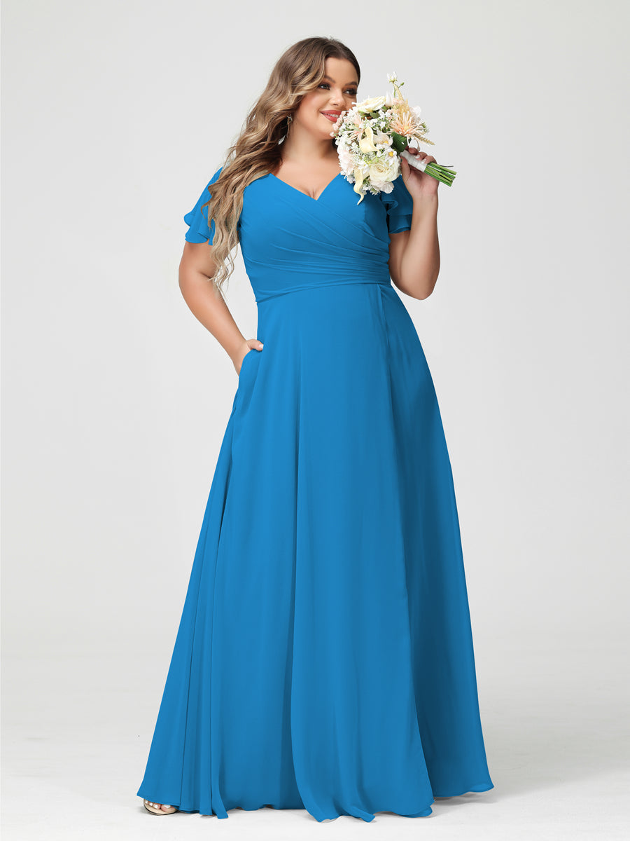 A-Line/Princess V-Neck Short Sleeves