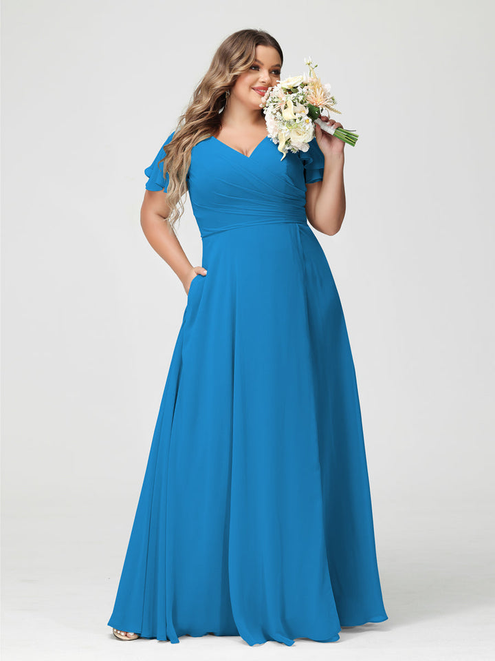 A-Line/Princess V-Neck Short Sleeves