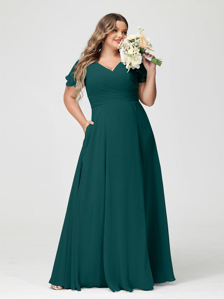 A-Line/Princess V-Neck Short Sleeves