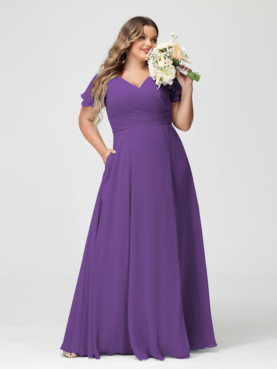 A-Line/Princess V-Neck Short Sleeves