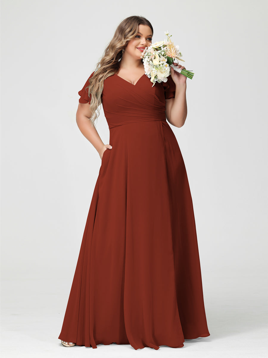 A-Line/Princess V-Neck Short Sleeves