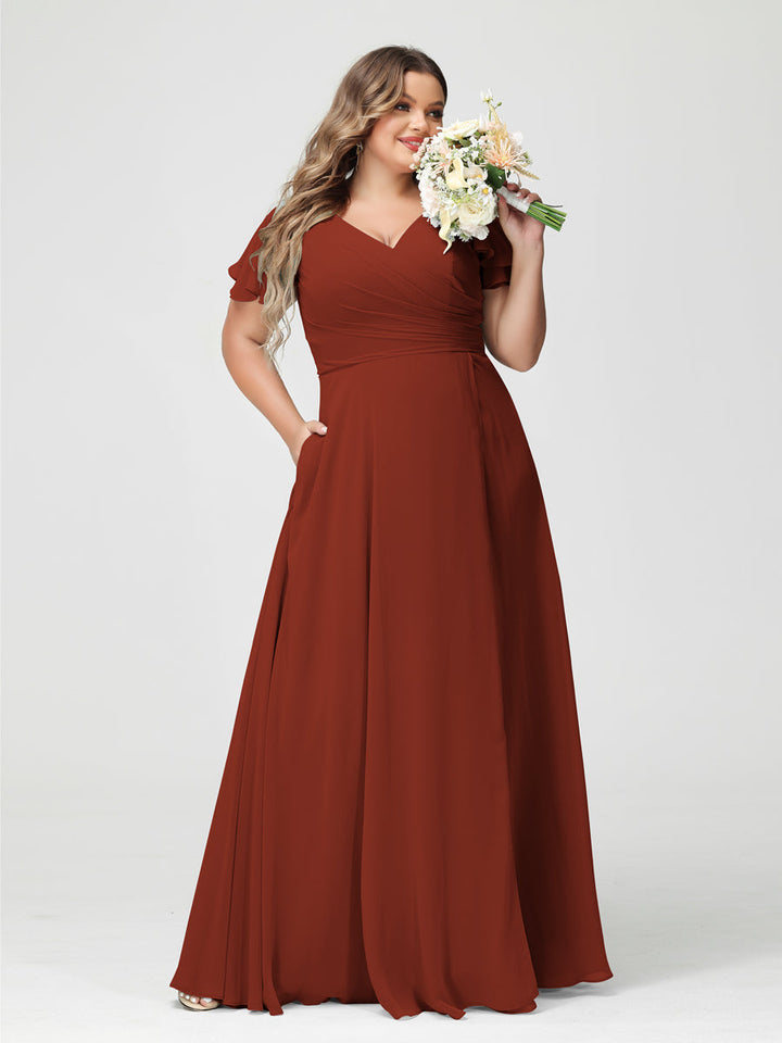 A-Line/Princess V-Neck Short Sleeves