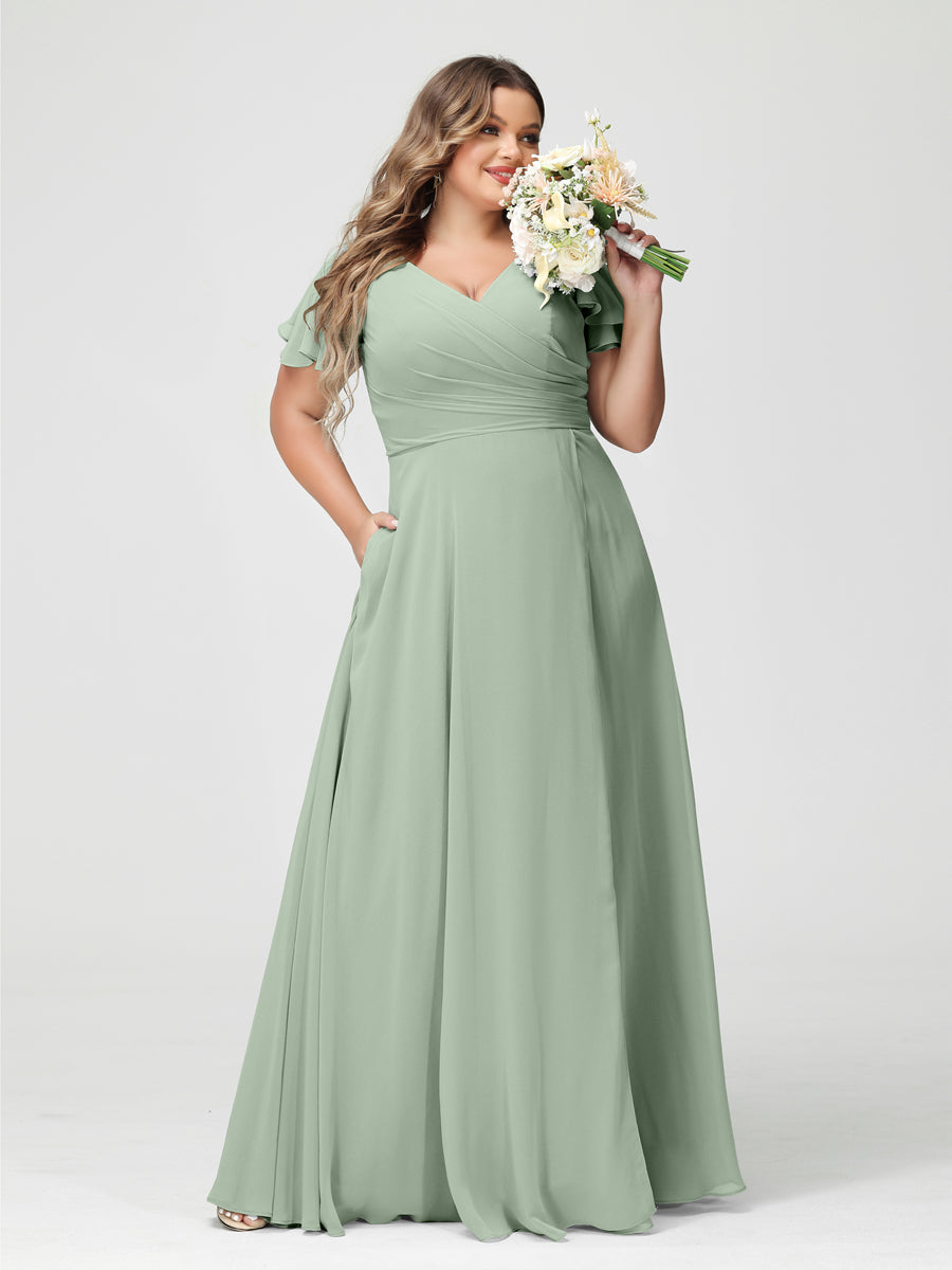 A-Line/Princess V-Neck Short Sleeves