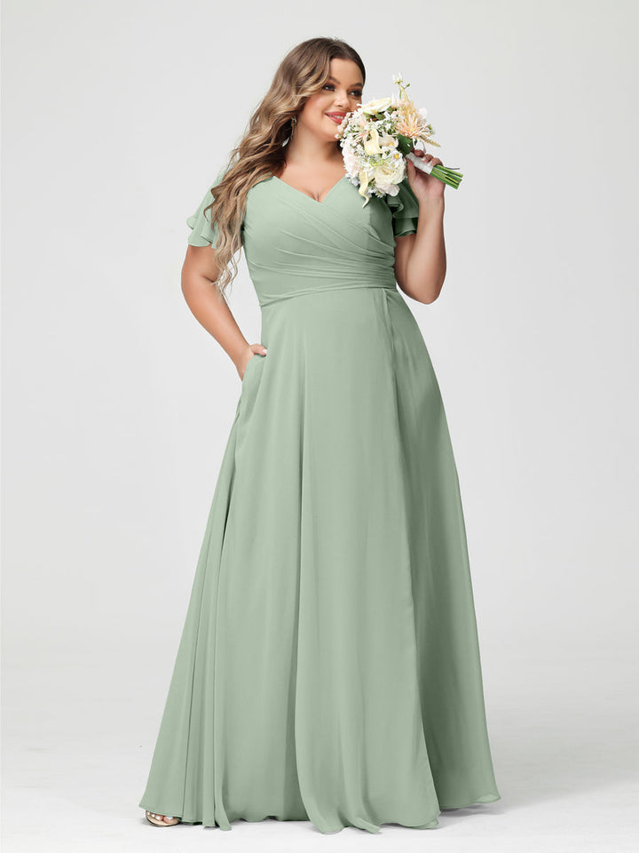 A-Line/Princess V-Neck Short Sleeves