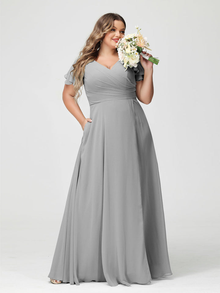 A-Line/Princess V-Neck Short Sleeves
