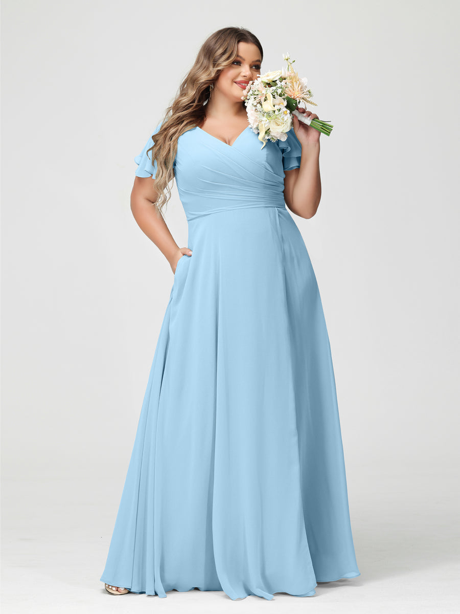 A-Line/Princess V-Neck Short Sleeves