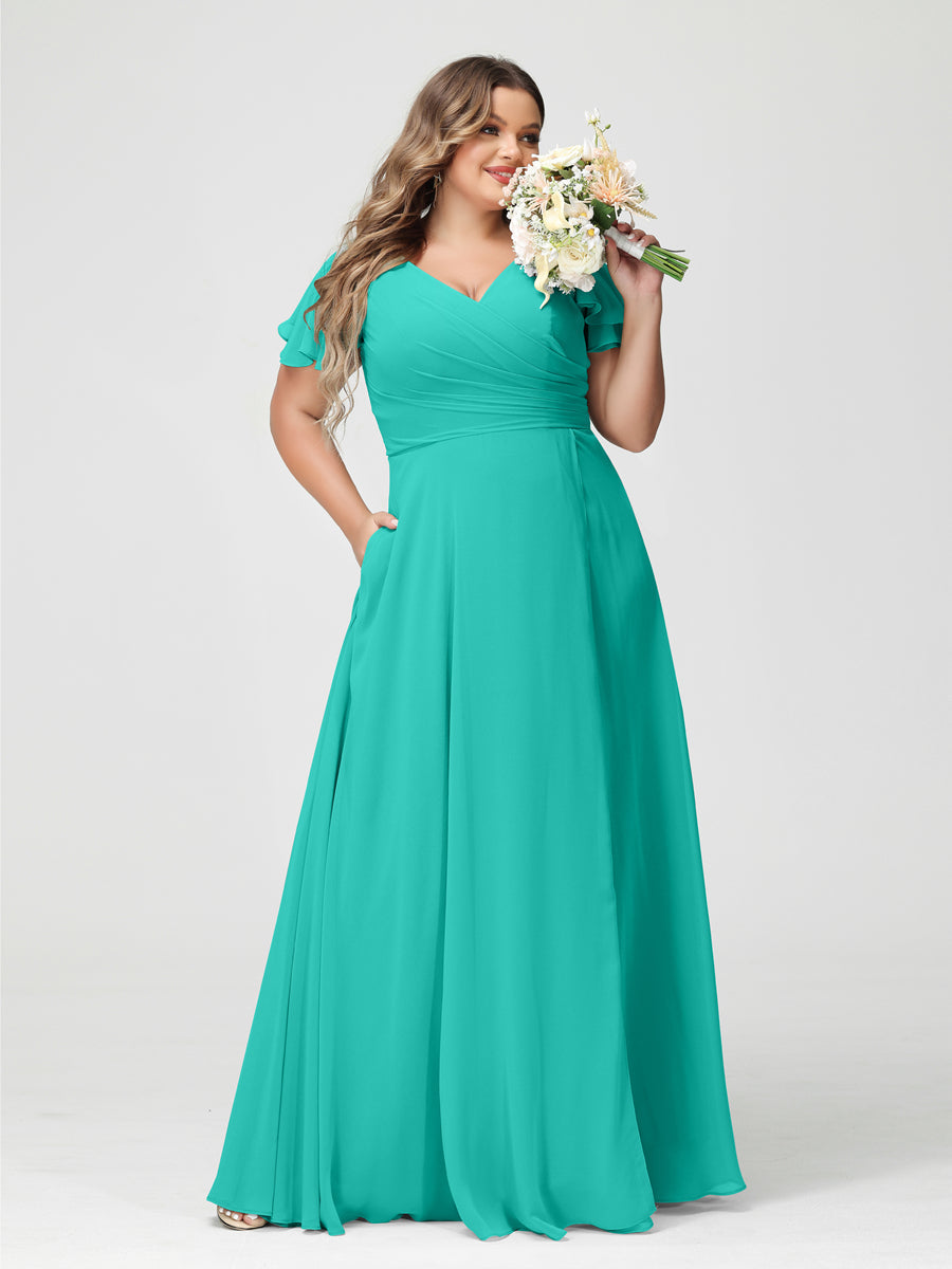A-Line/Princess V-Neck Short Sleeves
