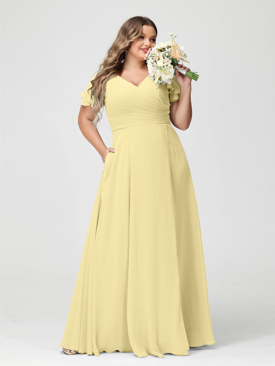 A-Line/Princess V-Neck Short Sleeves