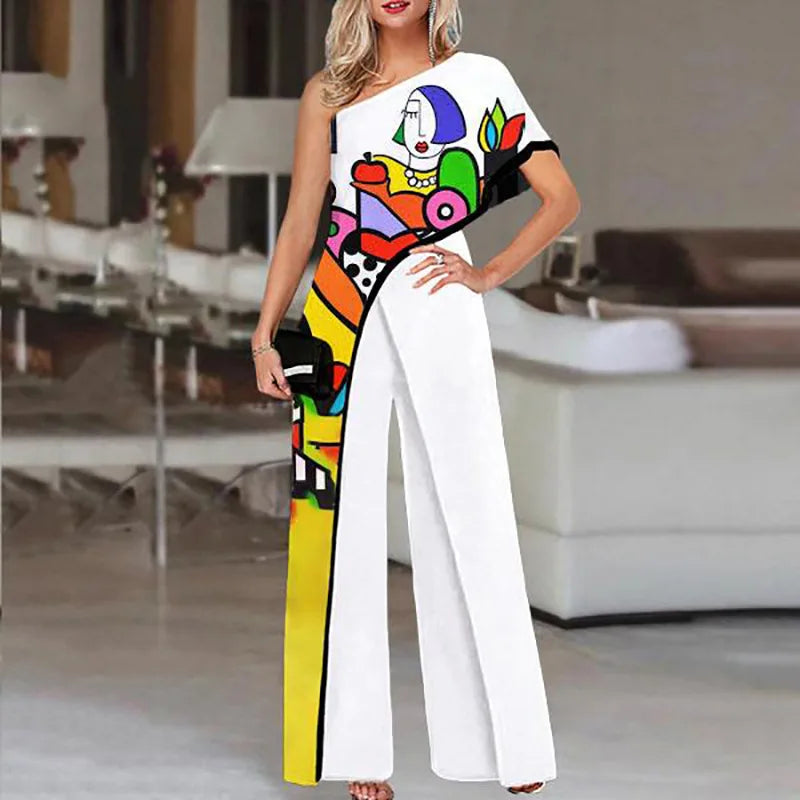 Face Print  Sexy Off Shoulder Jumpsuits