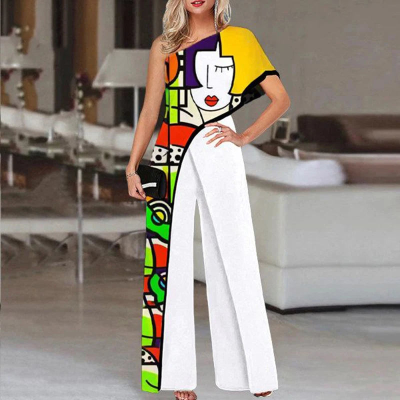 Face Print  Sexy Off Shoulder Jumpsuits