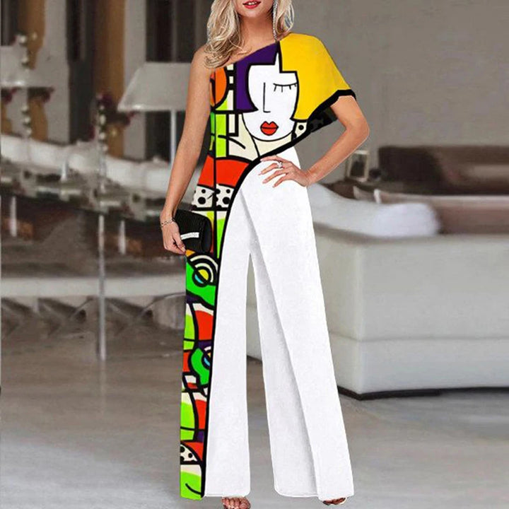 Face Print  Sexy Off Shoulder Jumpsuits