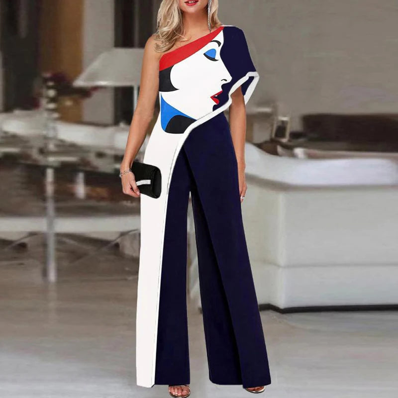 Face Print  Sexy Off Shoulder Jumpsuits