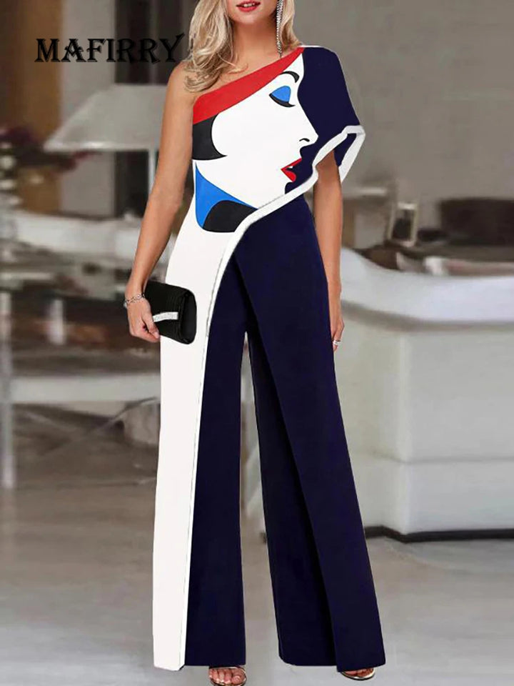 Face Print  Sexy Off Shoulder Jumpsuits