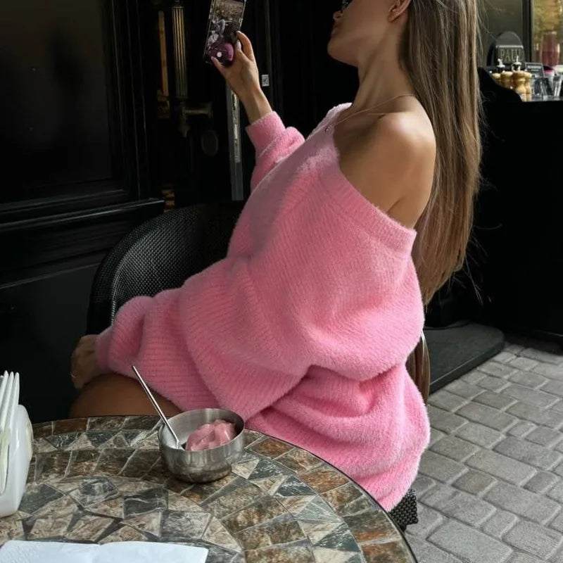 Off-Shoulder Loose Sweater Dress