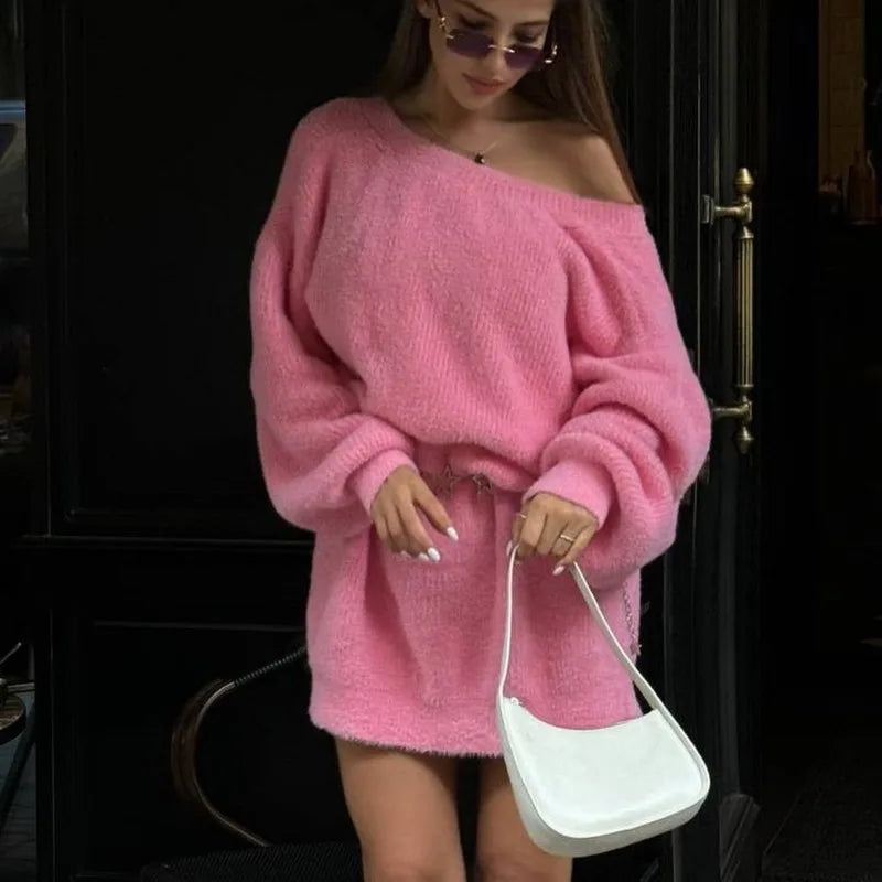 Off-Shoulder Loose Sweater Dress