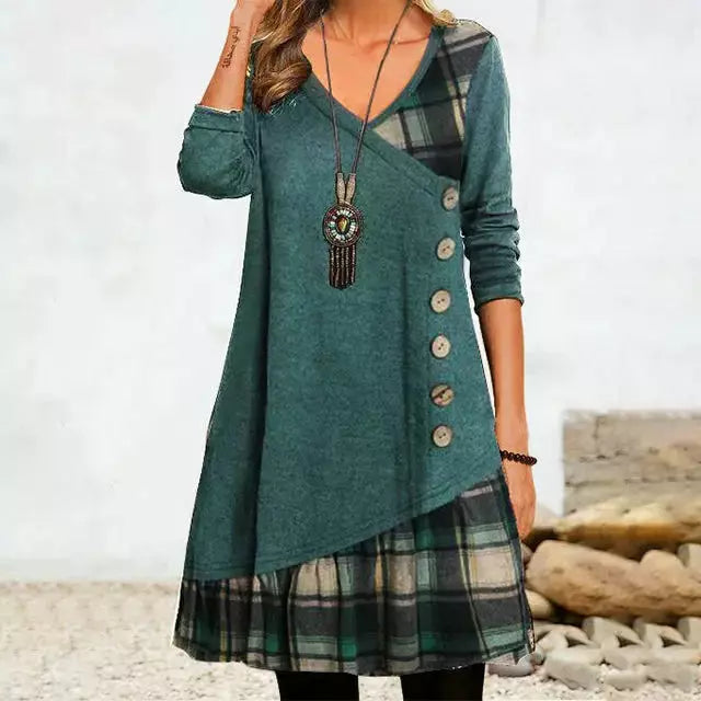 Irregular Checkered Patchwork Dress